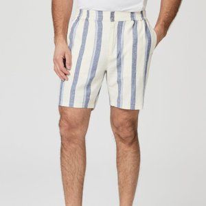 PAIGE Mens Gatlin Striped Linen Shorts - Size Large - Color Ocean Glow